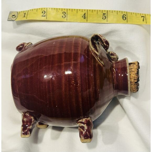 Vintage Piggy Bank Stoneware Folk Art Pottery Cork Nose Art Pig Coin Collectible - Picture 8 of 8